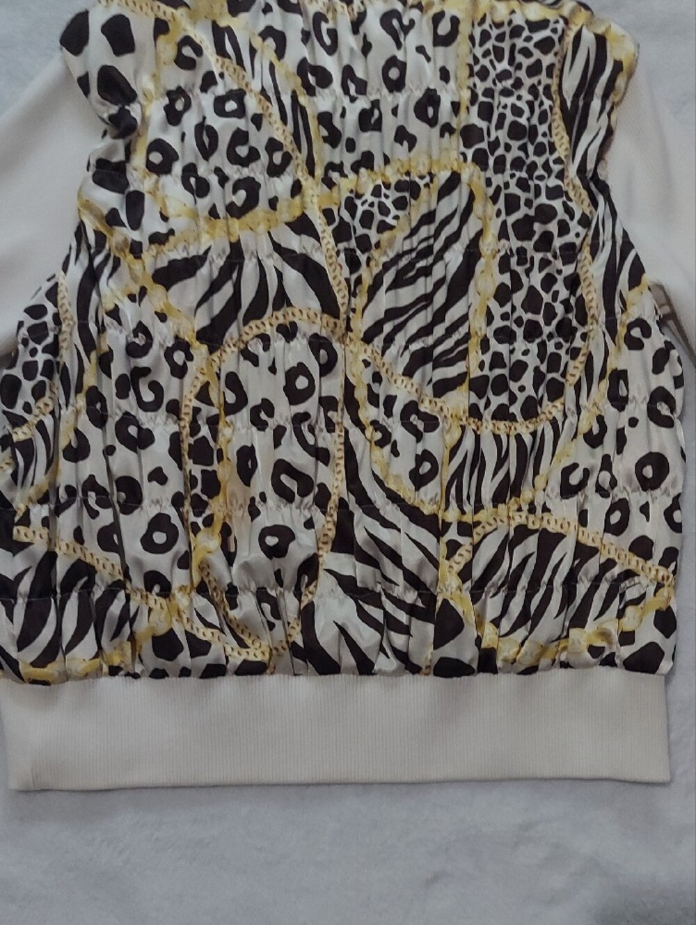 6 for $10 M&M Multiples Cream Zip-Front Animal Print Jacket with Gold Accents - Picture 13 of 14